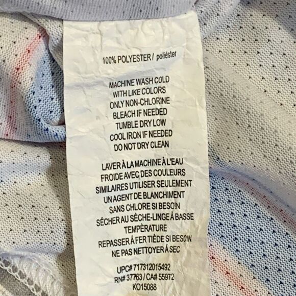 Vintage Y2K Grand Slam Men's Small Airflow‎ White Blue Striped Polo Shirt Tennis - Picture 3 of 5